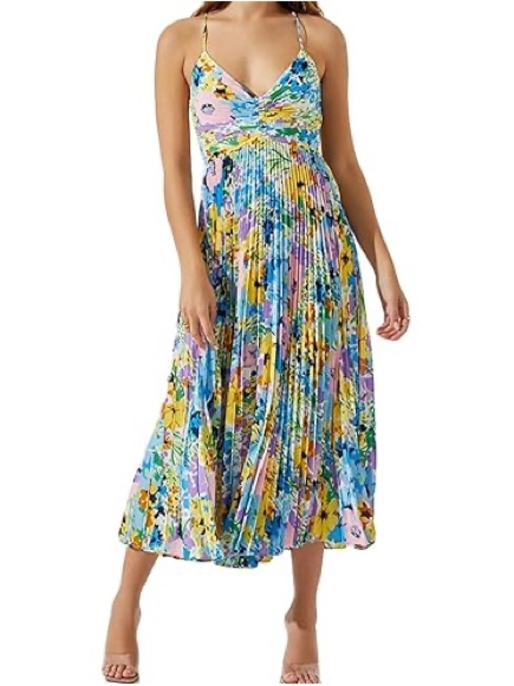 Blythe Plisse Midi Dress in Bright Floral - ASTR